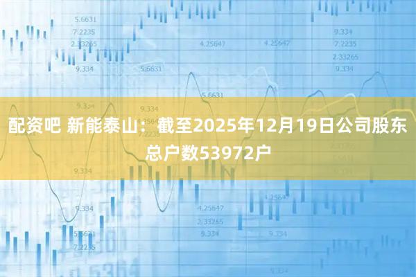 配资吧 新能泰山:截至2025年12月19日公司股东总户数53972户